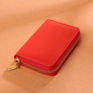 Red wallet 11-slot cardholder with zipper closure